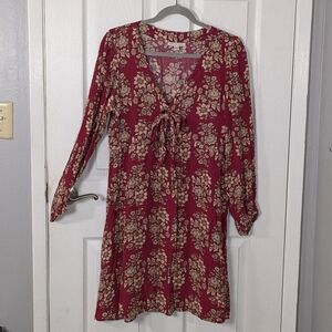 American Eagle Lace-Up‎ Front Bohemian Floral Long Sleeve Dress Size Medium